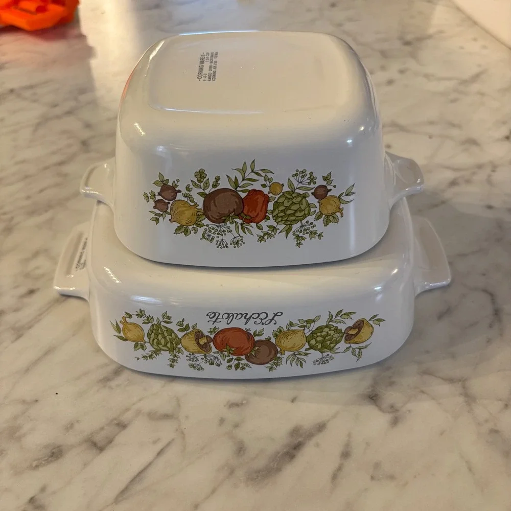 Corning Ware Leinsal La Sauge Casserole‎ Dish Square Vegetable Pattern Set of 2